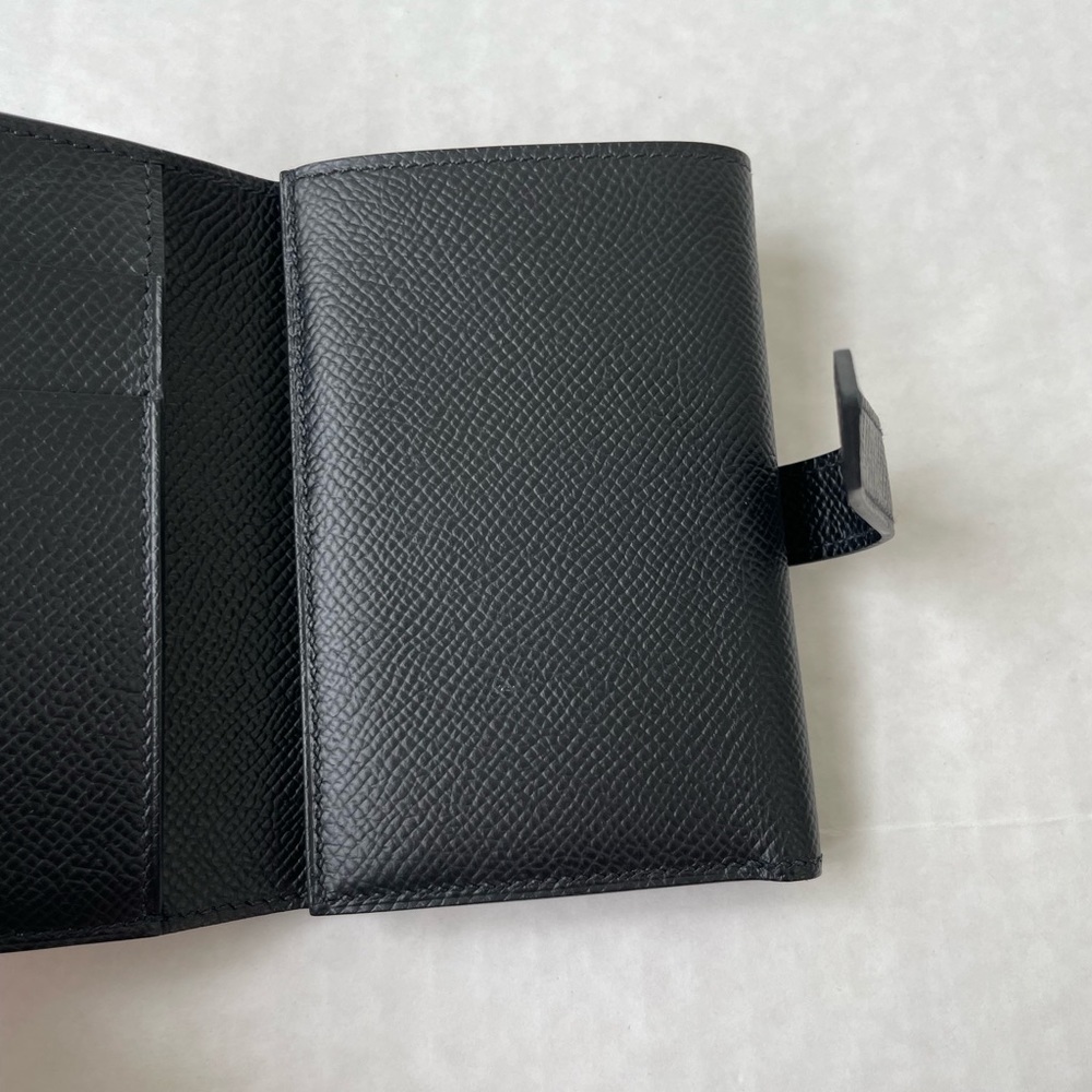 Hermes Black Pebbled Leather Bearn Compact Tri-Fold Wallet Palladium Hardware - Picture 10 of 16